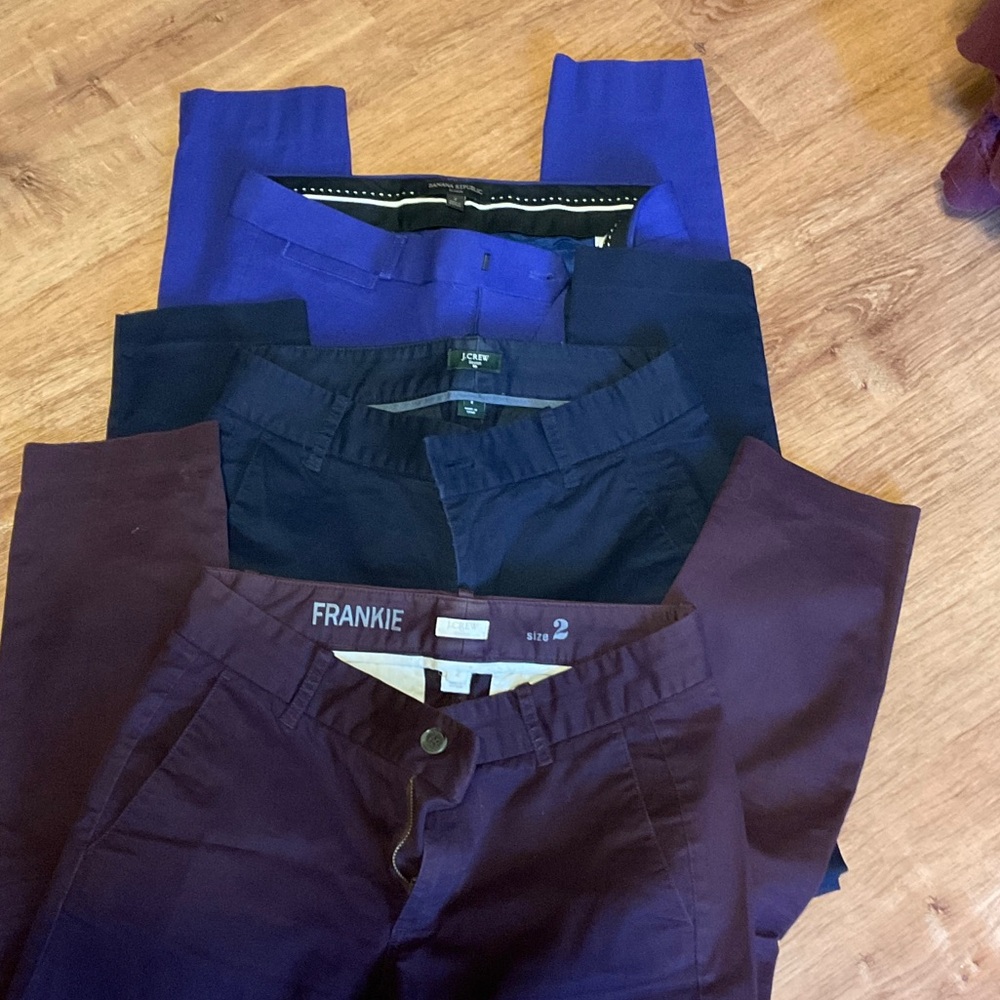 Banana Republic, J. Crew Trousers Trio in Royal Blue, Navy, and Plum